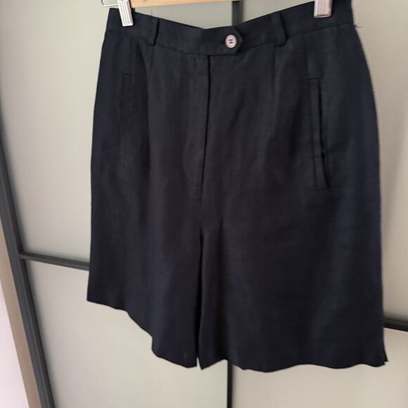 Vintage 90s Black Trouser Tailored Shorts Classy Old Money 26” W 6 Irish Linen - Picture 2 of 12